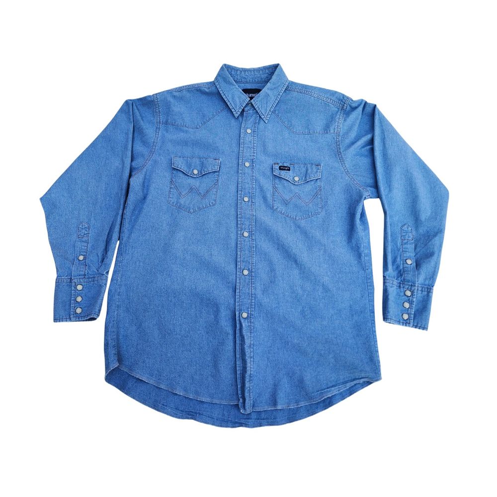 Wrangler Vintage Men's Denim Pearl Snap‎ Long Sleeve Shirt, L/XL?